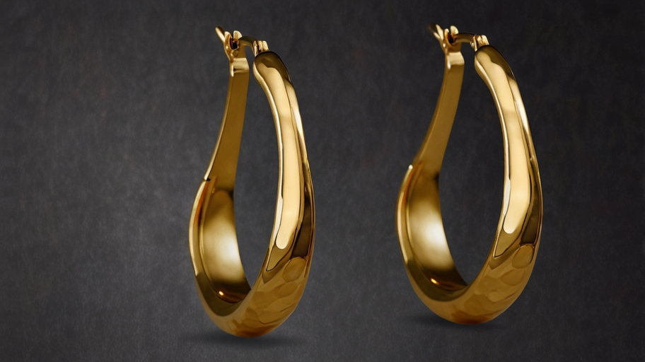 Lucky Brand Hammered Gold Flat Hoop Earrings