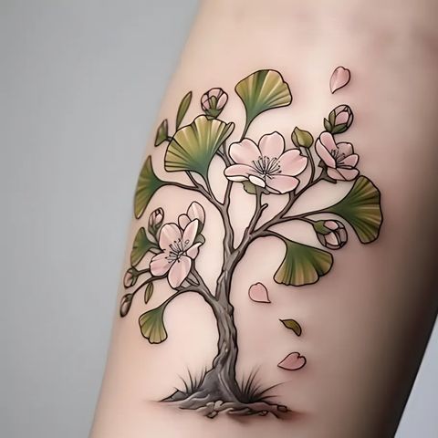 Ginkgo with Cherry Blossoms Tattoo
