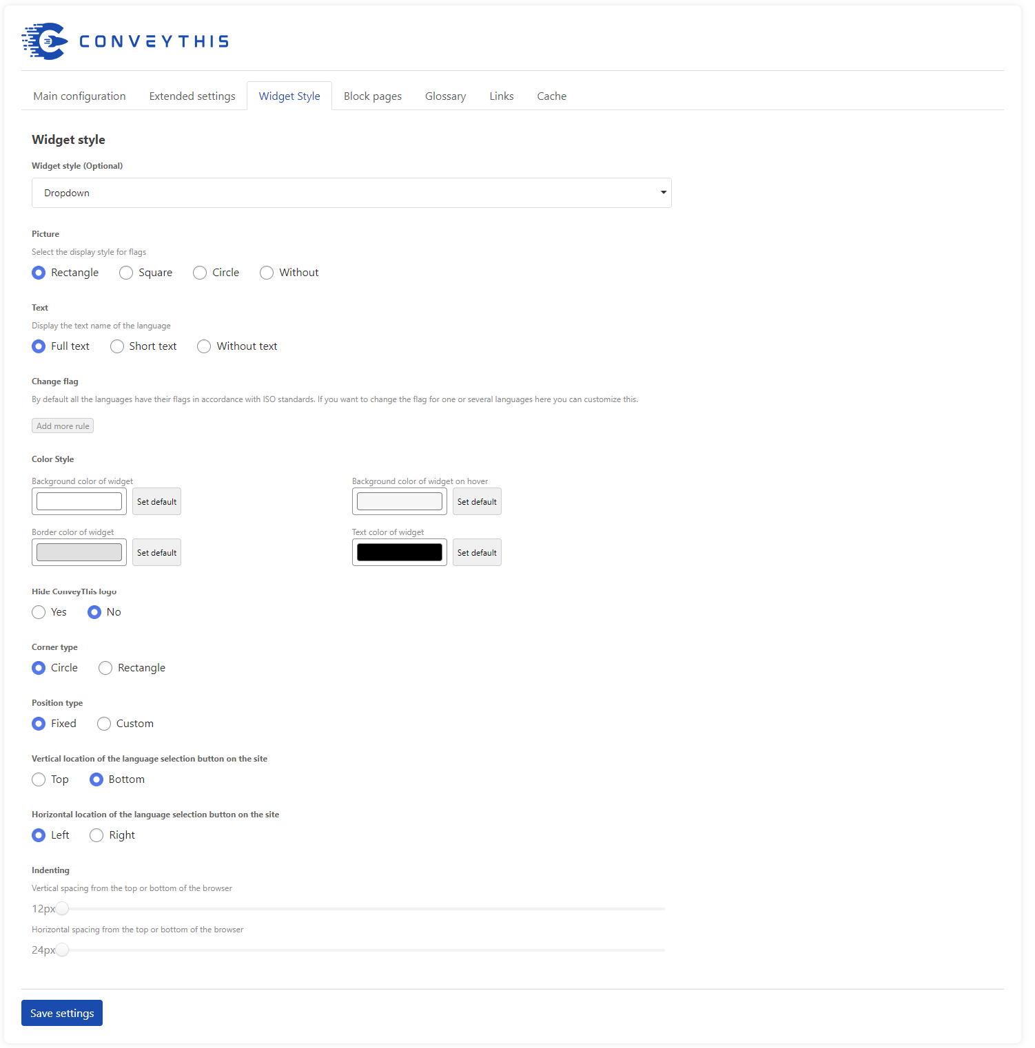 ConveyThis widget customization