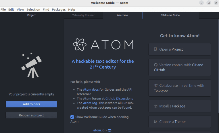 start atom