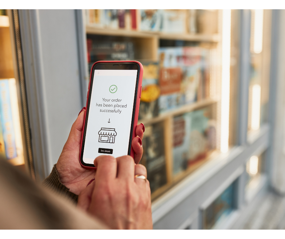 Image of user purchasing an item on a mobile device app