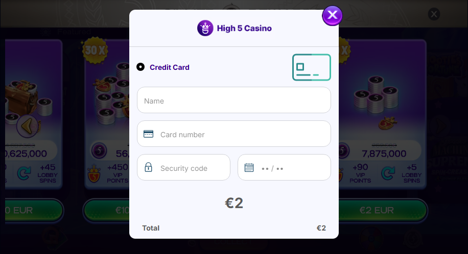 High 5 Casino payment methods