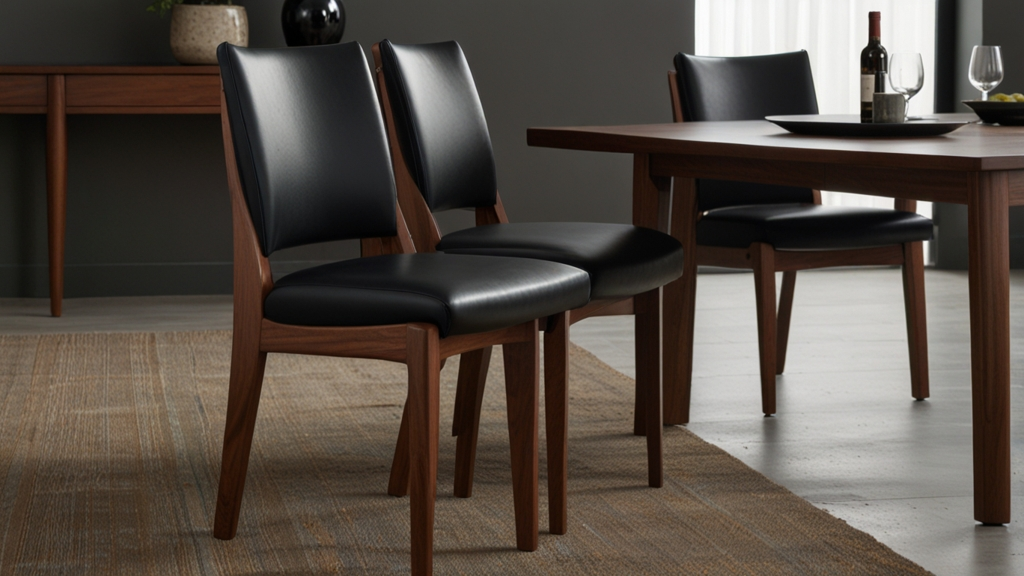 Ecole Black Leather Walnut Dining Chair