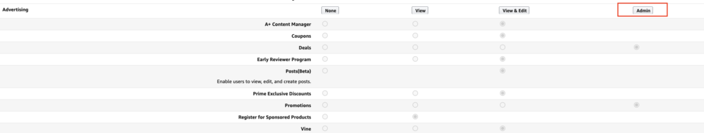 Amazon Seller Central User Permissions - Advertising Access