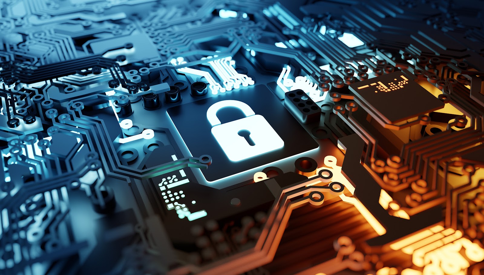 graphic of the inside of a computer with a lock symbol