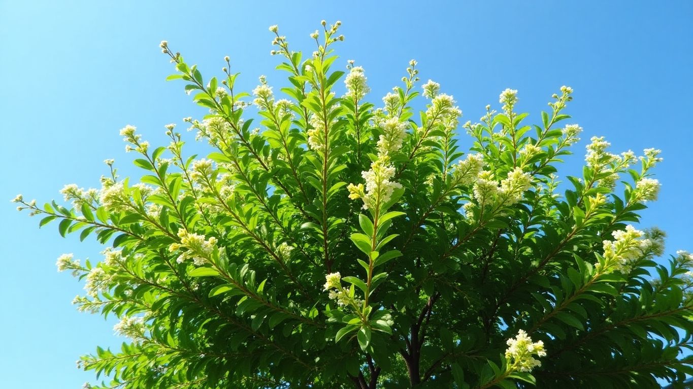 Árvore Resedá com flores e folhagem verde exuberante.