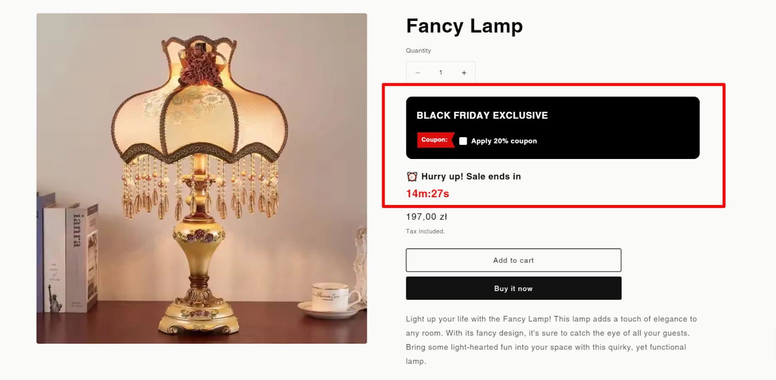 Klip Black Friday Coupon with a countdown timer on a Product Page