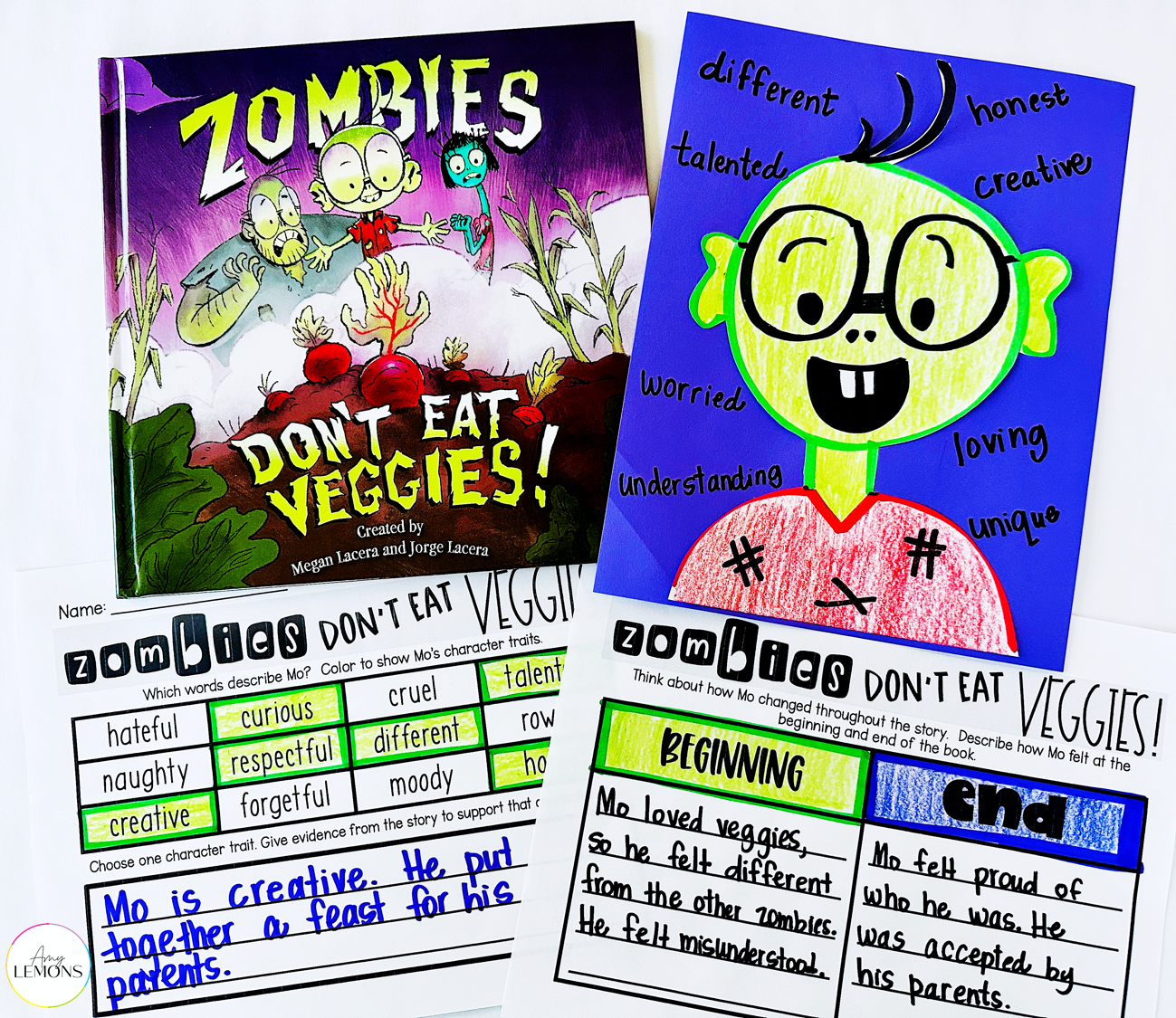 Zombies Don't Eat Veggies book activities for analyzing characters 