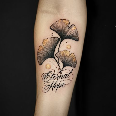Ginkgo with Calligraphy or Quotes Tattoo

