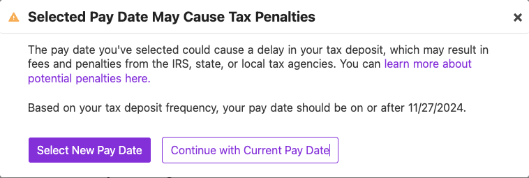 example of payroll override warning