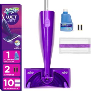 Swiffer WetJet Hardwood and Floor Spray Mop Cleaner Starter Kit, Includes 1 Power Mop, 10 Pads, Cleaning Solution, Batteries