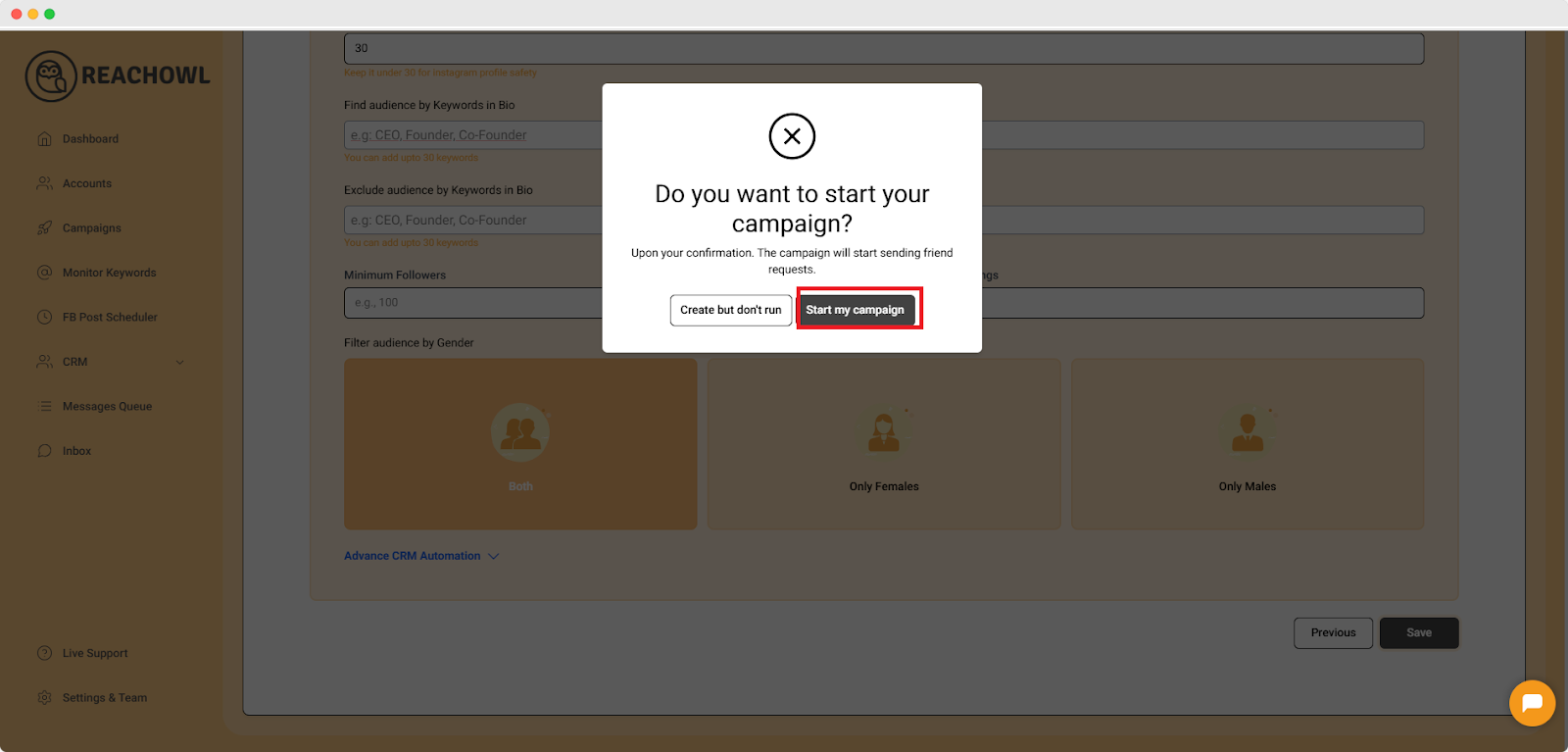 start your campaign- reachowl