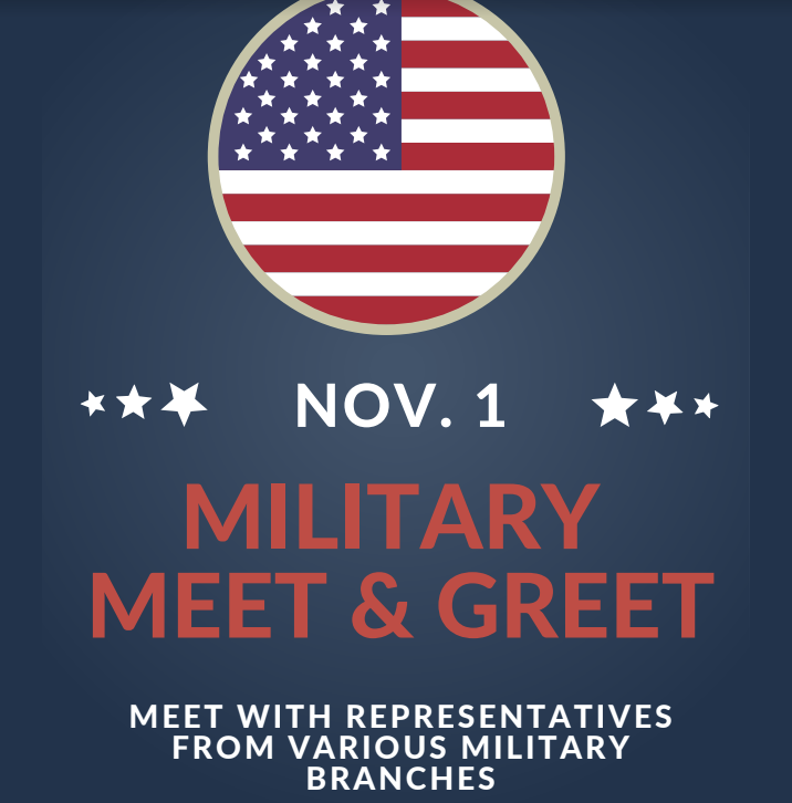 Nov 1 Military meet & Greet. Meet with representatives from various military branches.