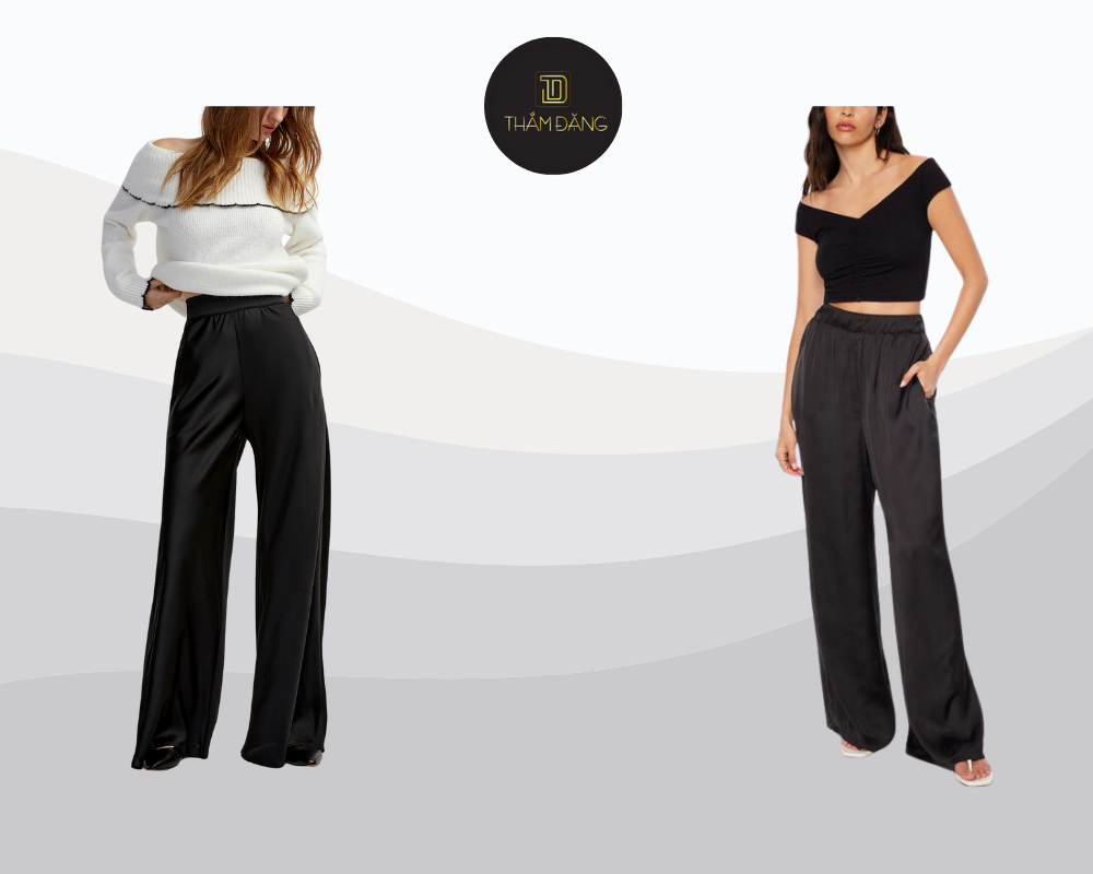 outfit với quần ống suông rộng