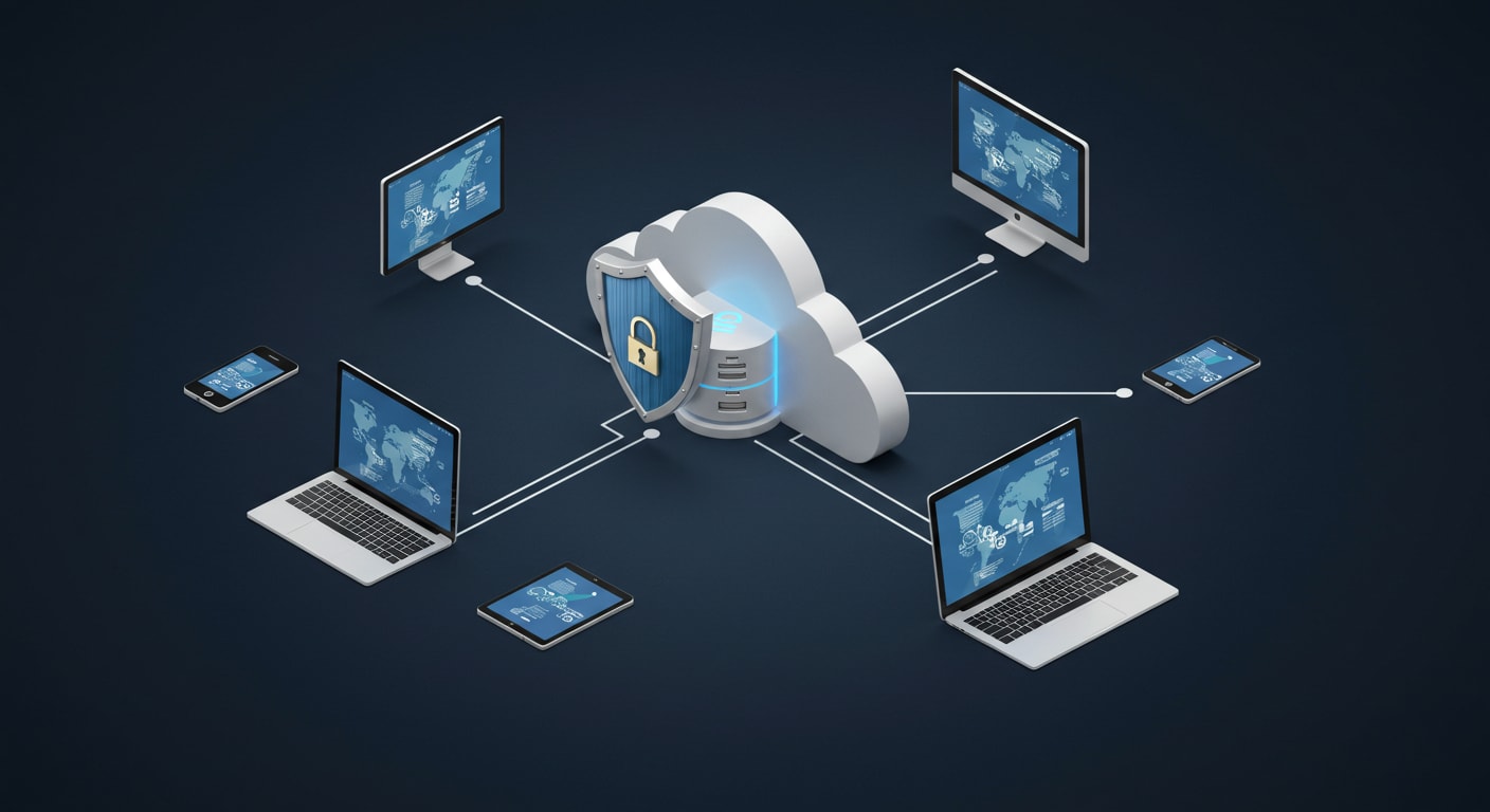 Secure cloud-based phone system connecting multiple devices with built-in security features.