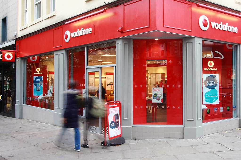 The storefront of mobile carrier Vodafone in Nottingham, UK