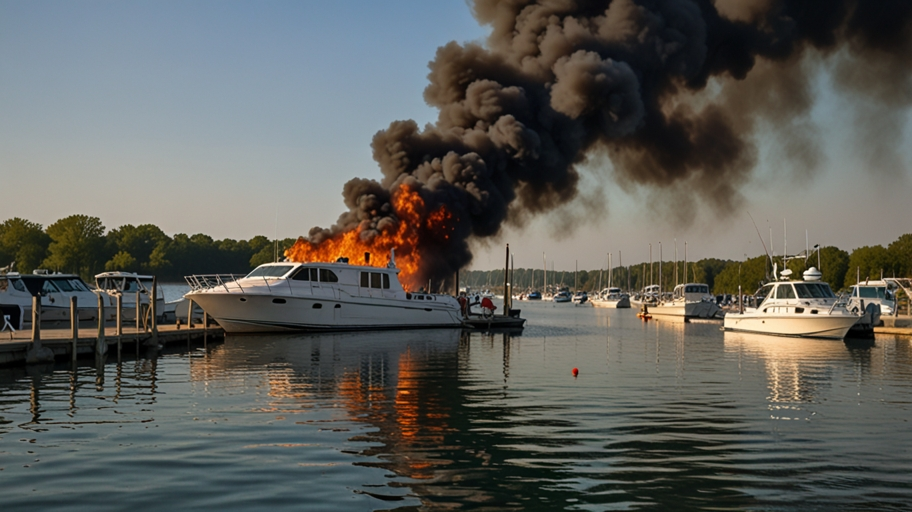 Boat Fire at Alton Marina Illinois 2016 Fishing