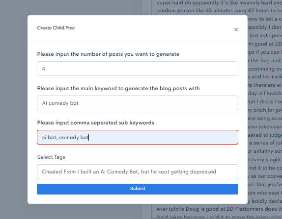 CGAI form to create child posts