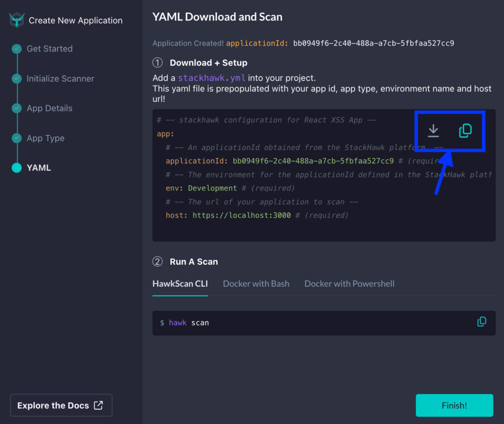 YAML Download and Scan page