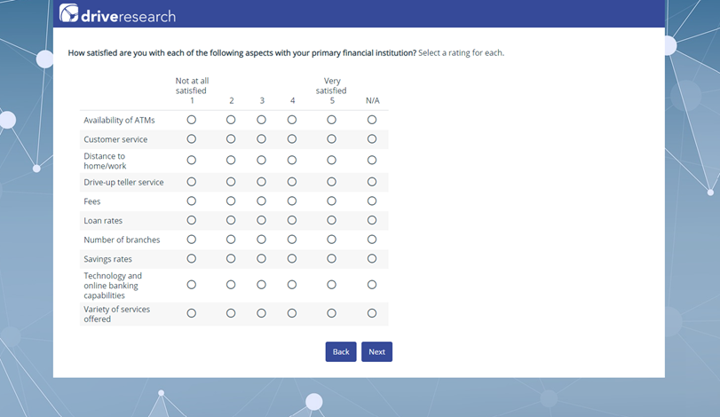 sample customer satisfaction survey question for bank or credit union