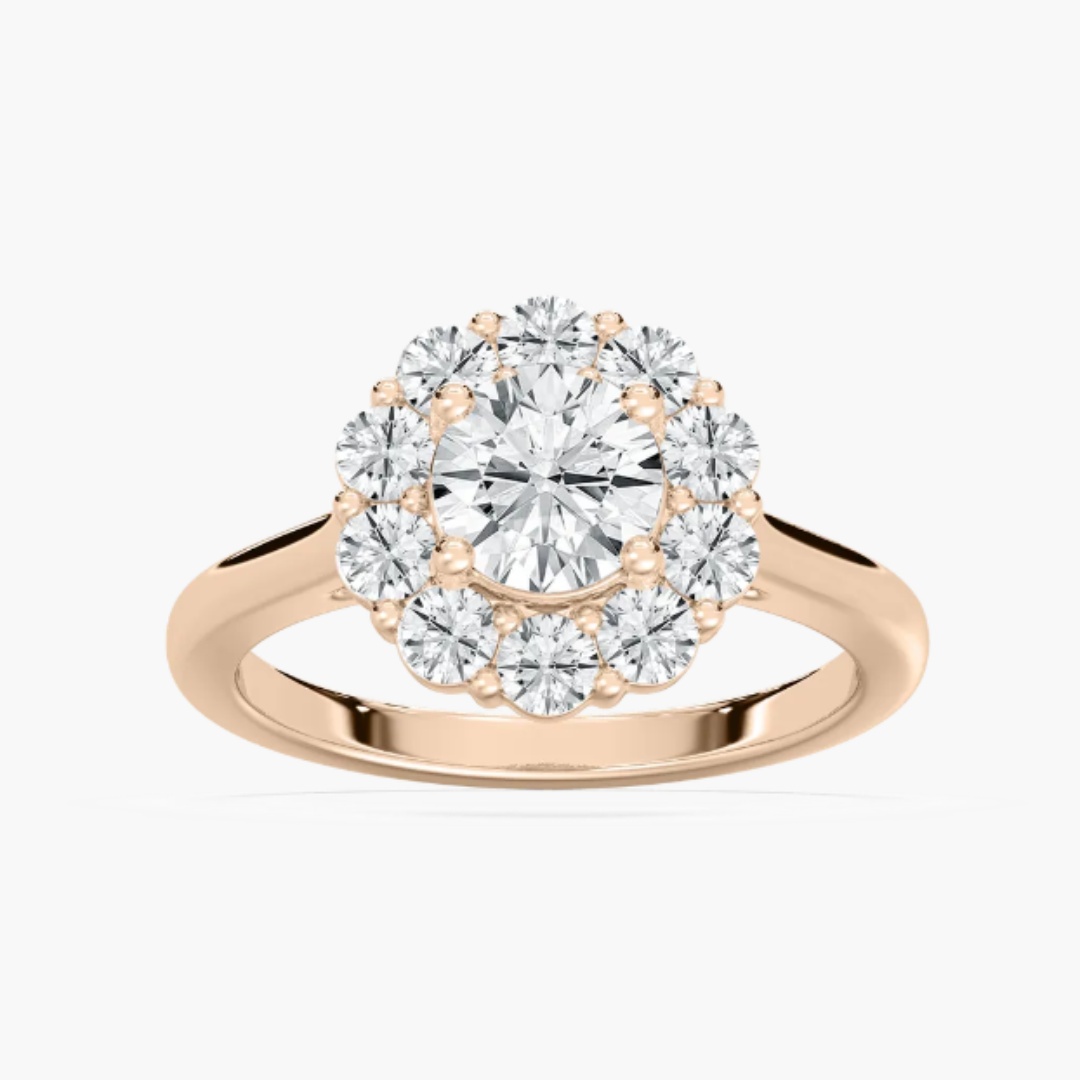 Round cut lab-grown diamond engagement ring in 14kt rose gold best for Indian women.