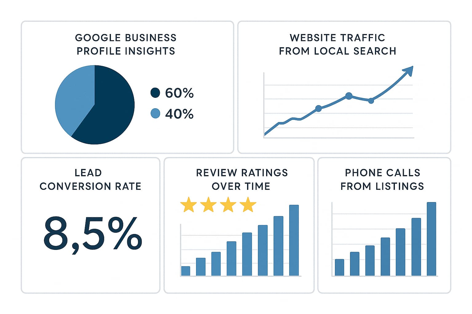Local SEO analytics dashboard showing health insurance lead generation metrics and digital marketing performance for Medicare and ACA leads.