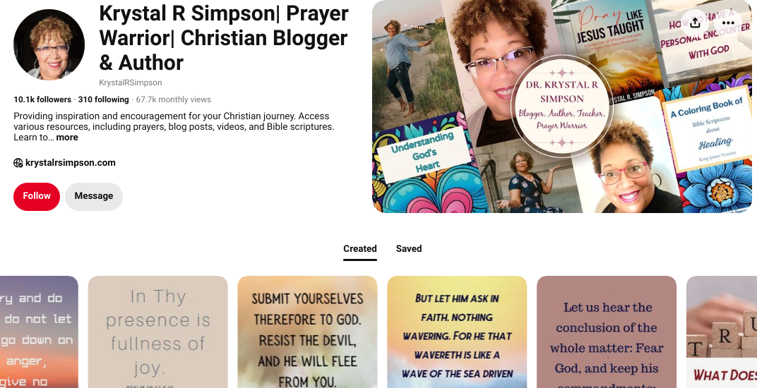 Pinterest for authors profile example