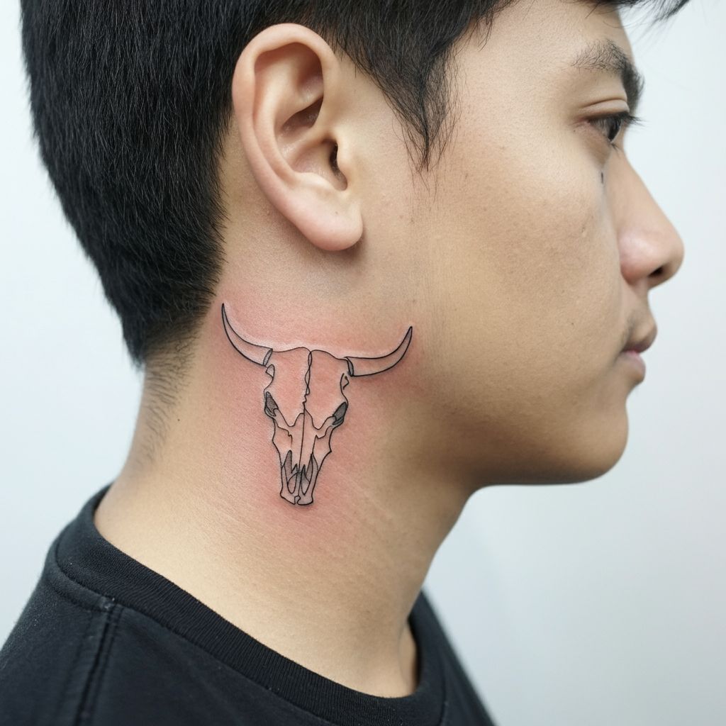Cow Skull Tattoo on neck
