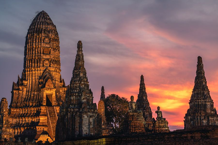 The ancient temple ruins of Ayutthaya become more magical than ever when the sunset shines down. 