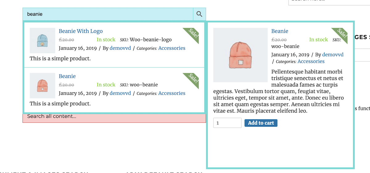 The results screen for the Ivory Search plugin.