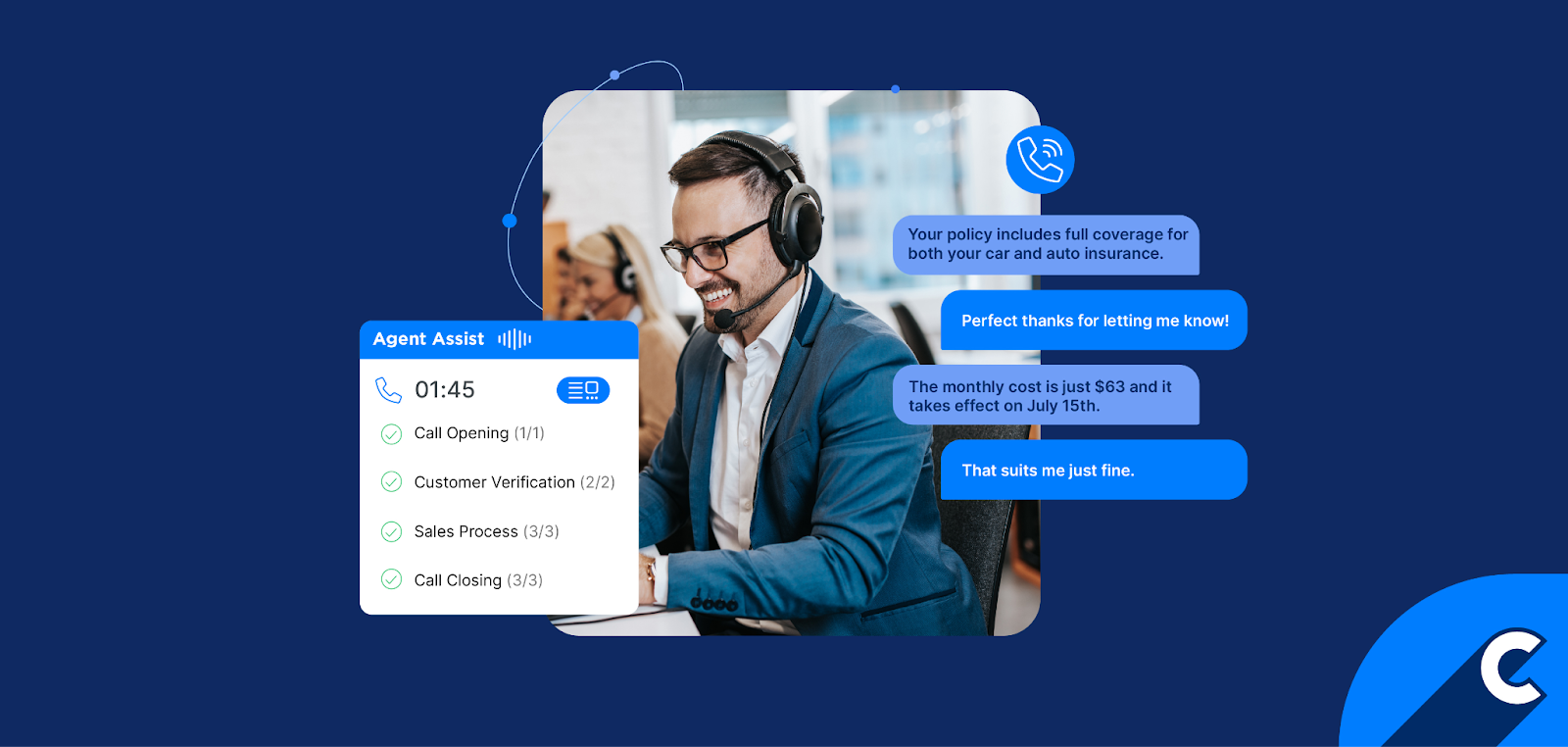 A graphic showing agent assist conversations.