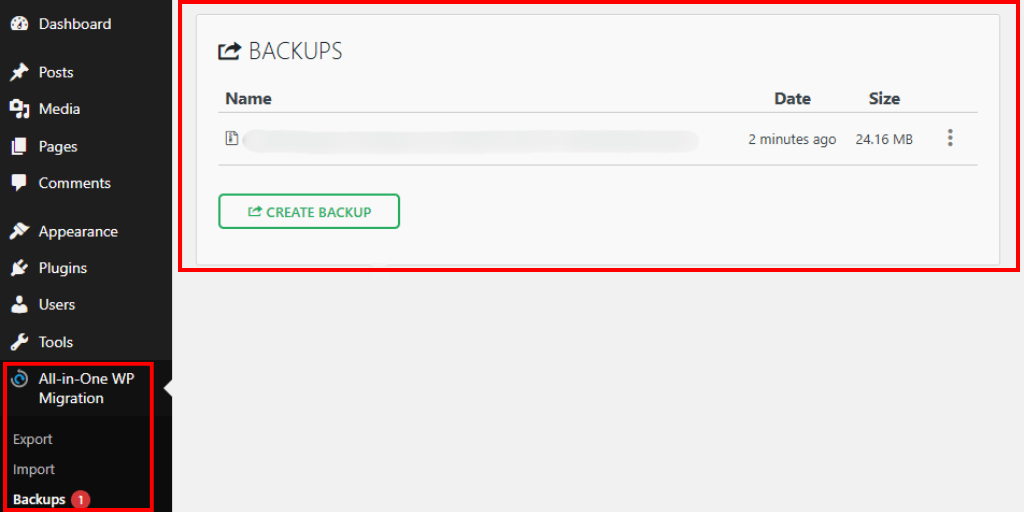 Backup list