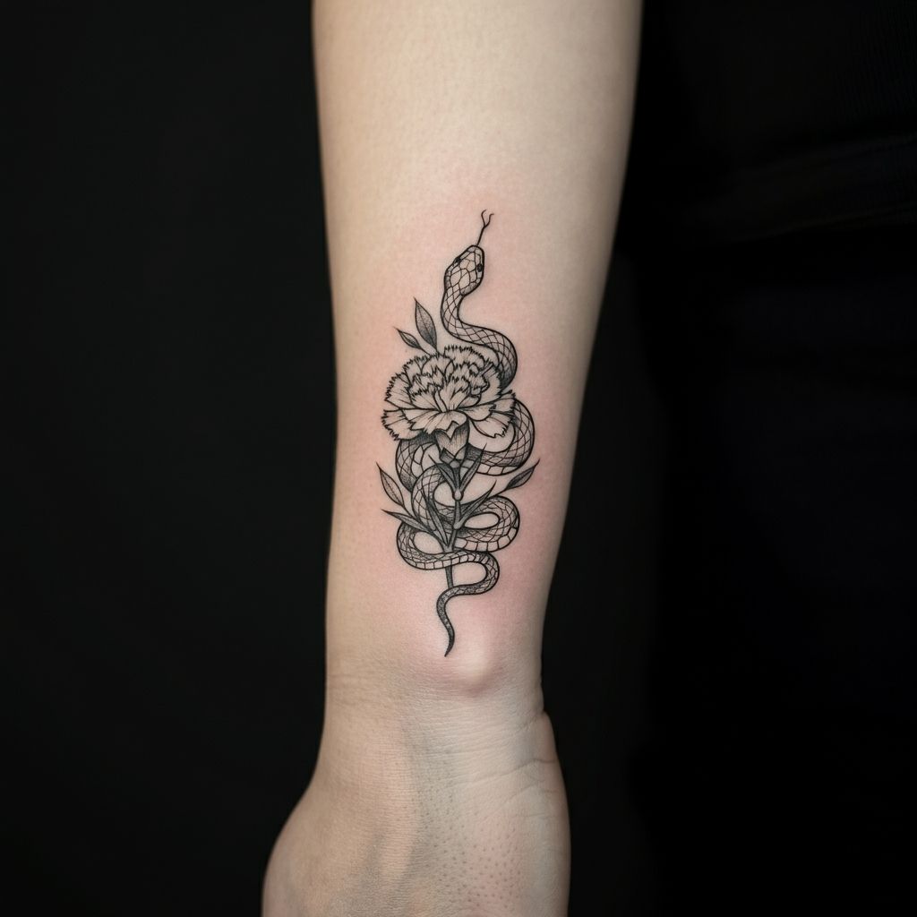 Carnation and Snake Tattoo