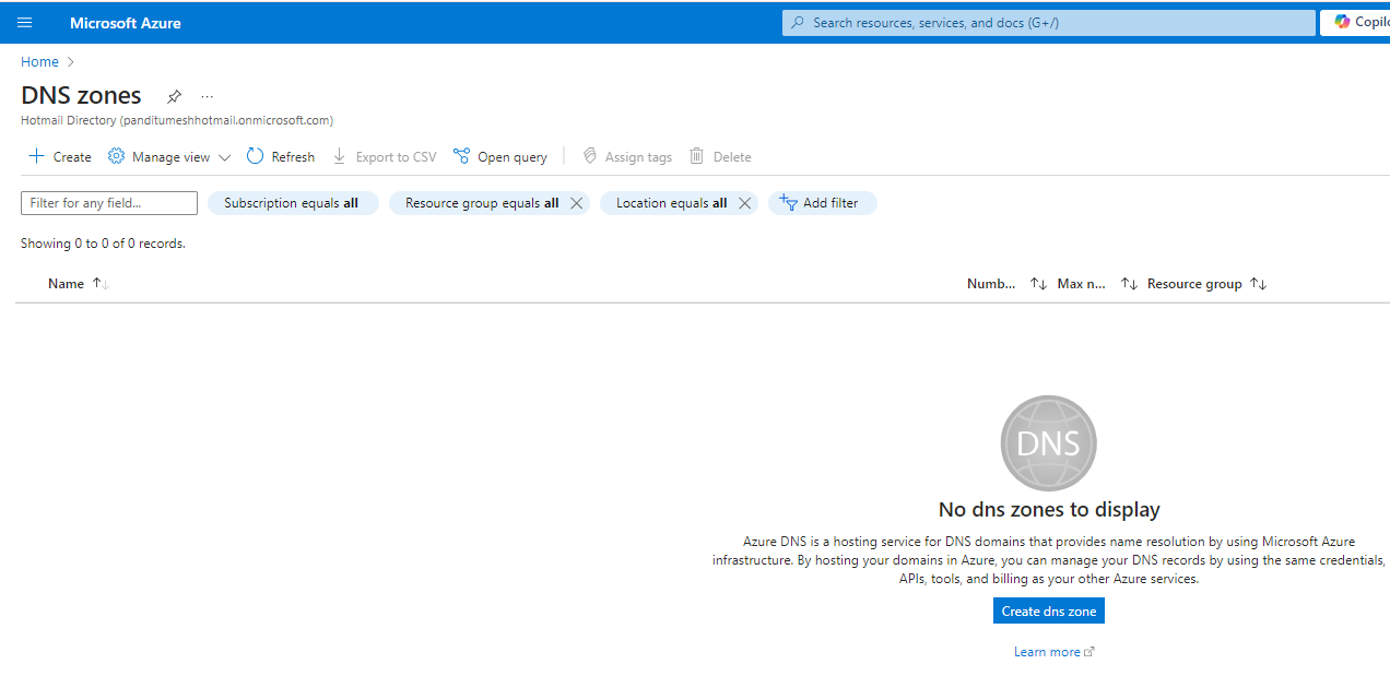 Azure dns zone