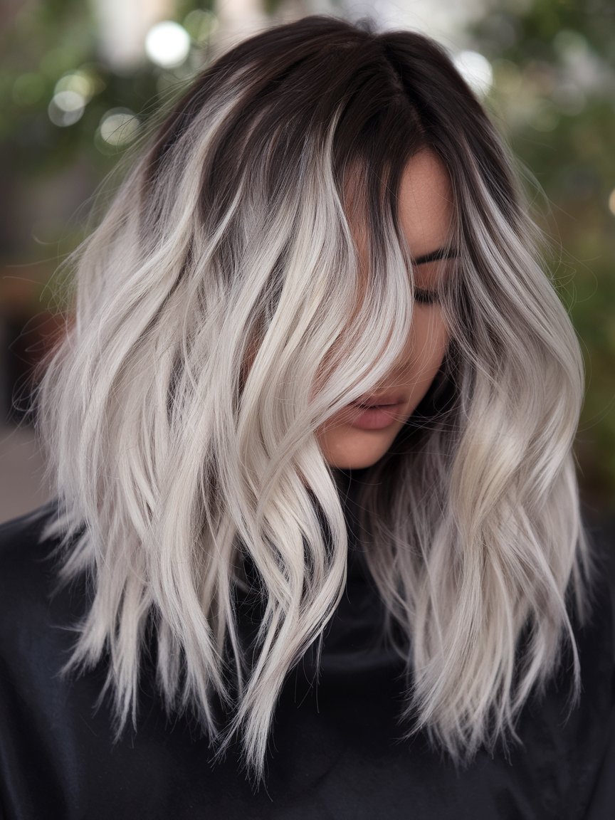 15. Platinum Balayage on Dark Hair