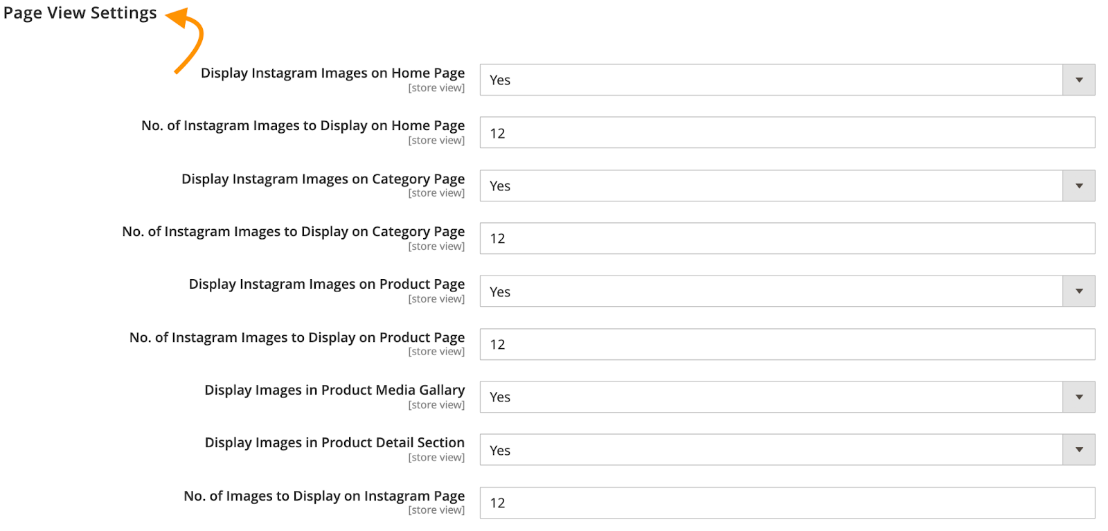 Page view settings for Instagram Feed