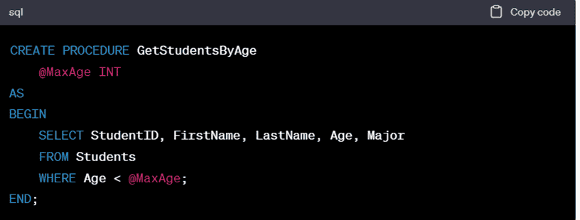 SQL query to create procedure. 