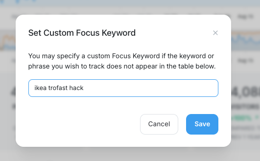 Screenshot of the Clariti post view setting up a custom keyword.