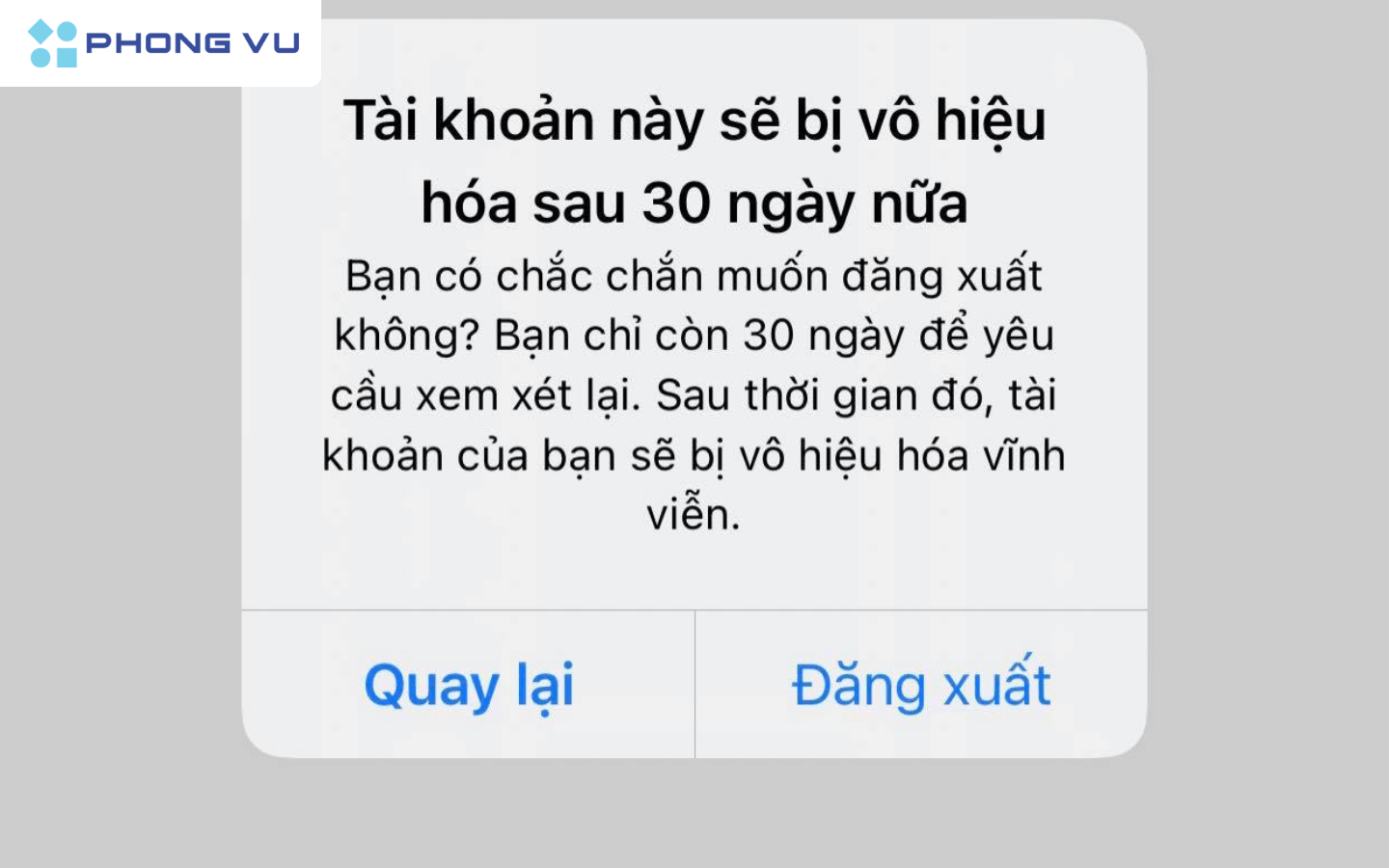 Cân nhắc vô hiệu hóa tài khoản
