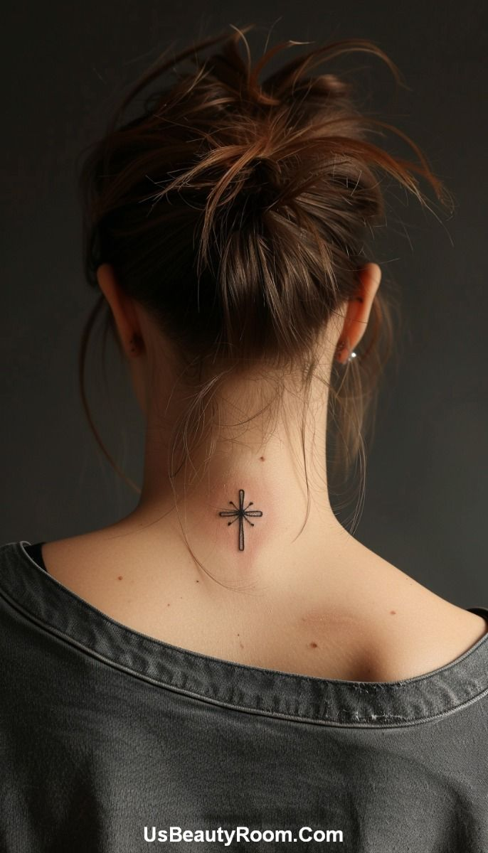 cross neck tattoos for women