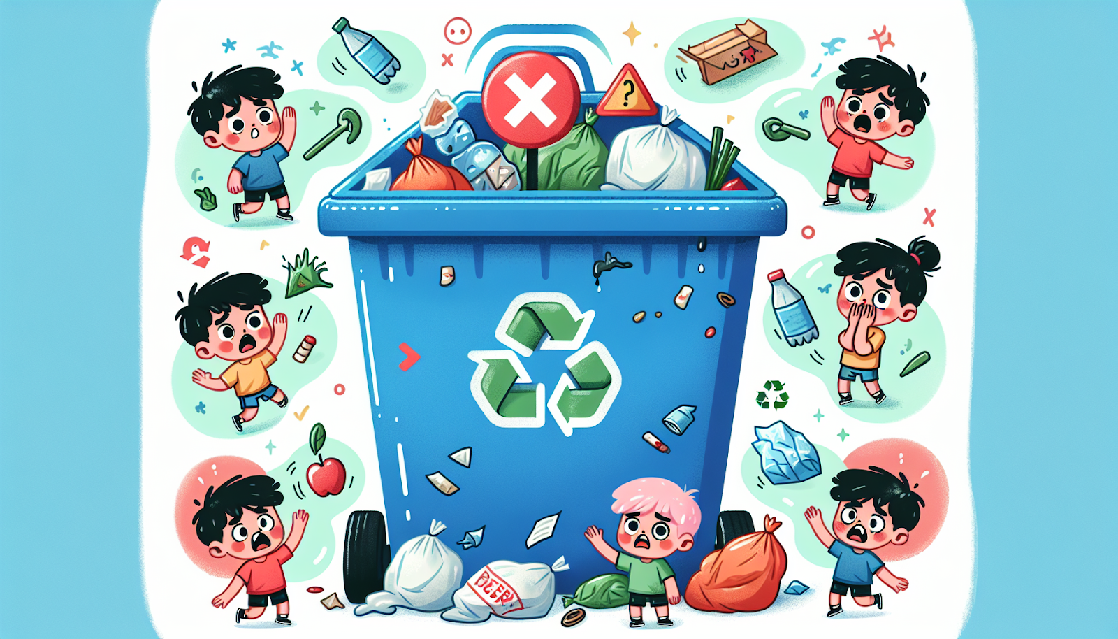 A cartoon illustrating common recycling mistakes to avoid.