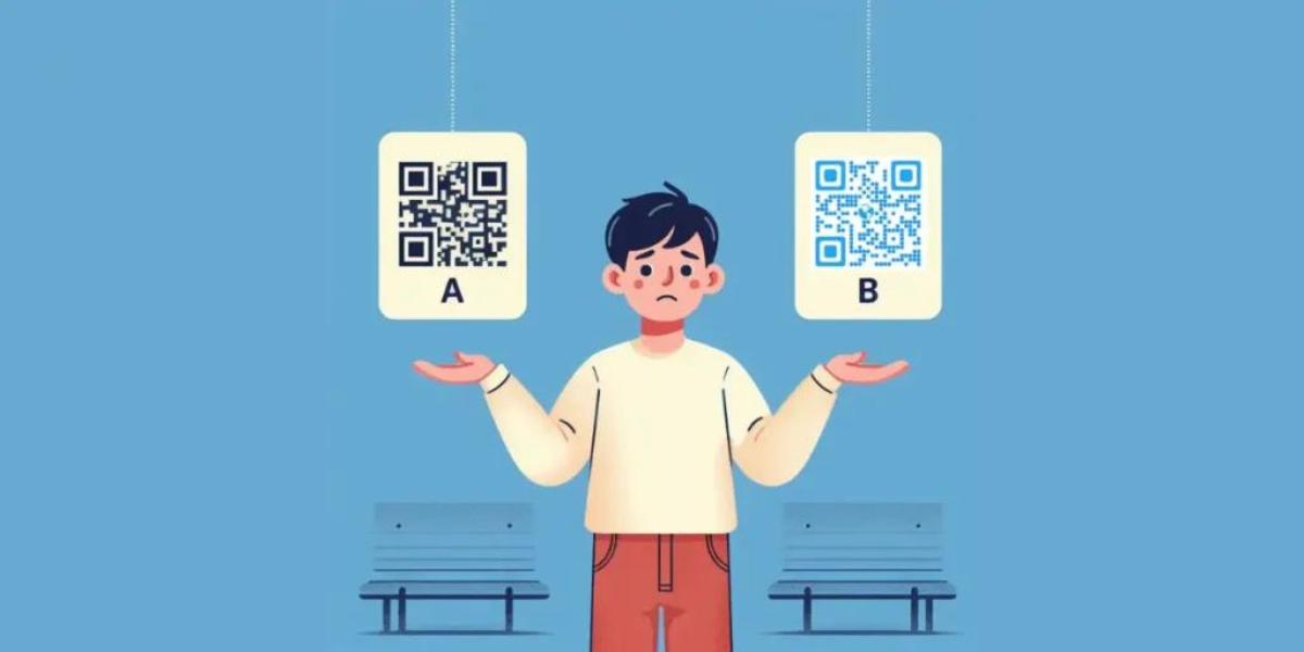 A confused man is comparing TikCode with a custom QR Code for TikTok to see which is better.