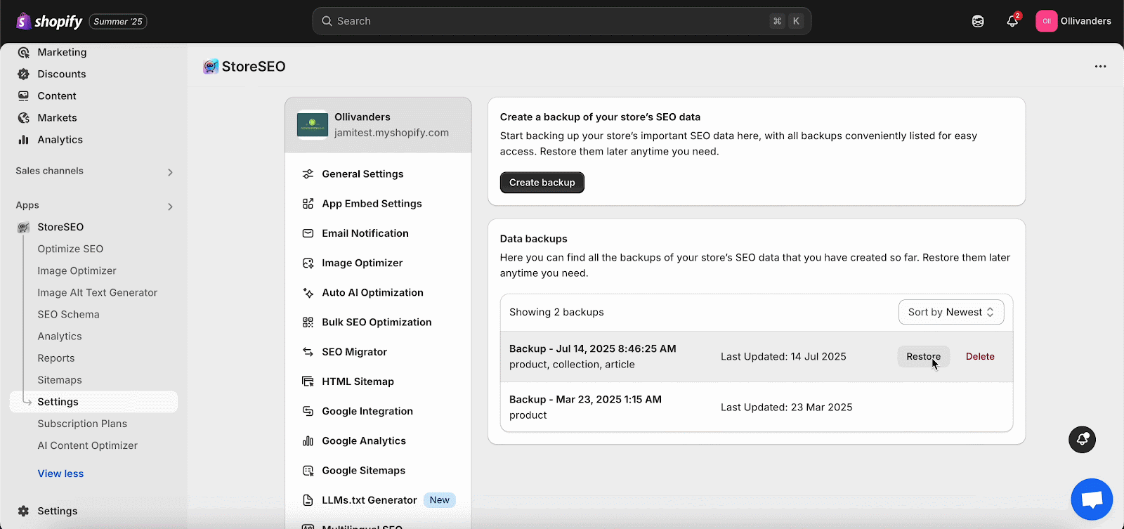 How to Backup and Restore SEO Data of Your Shopify Store with StoreSEO?