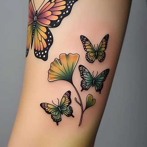 Ginkgo and Butterflies Tattoo