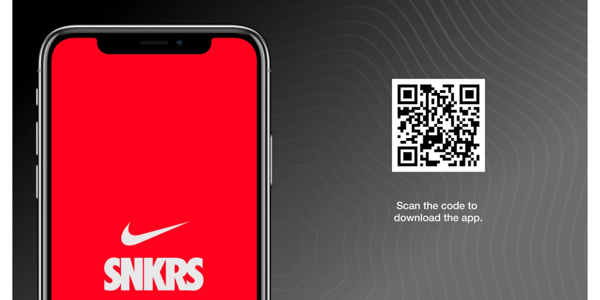 SNKRS app by Nike along with a QR Code for app download.