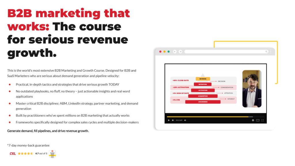 B2B Marketing and Growth minidegree (CXL landing page)