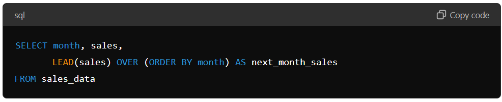 SQL query showing the use of LEAD. 