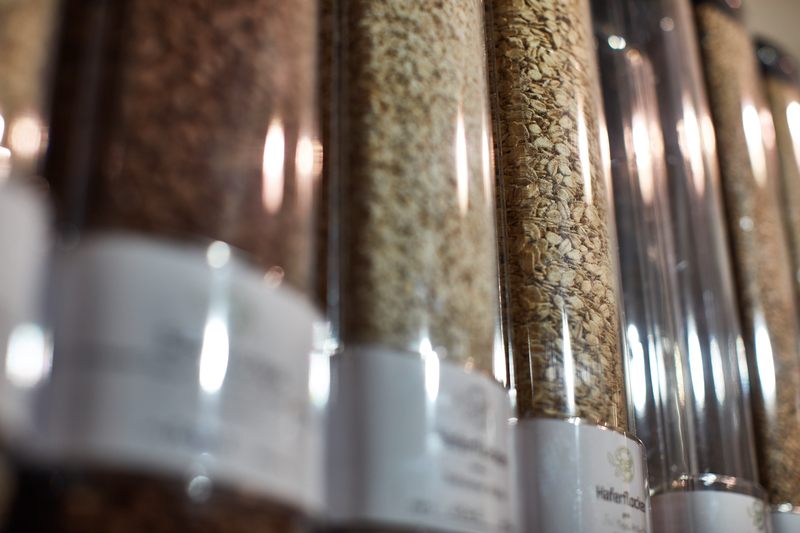 Clear self service tubes with grains and legumes.