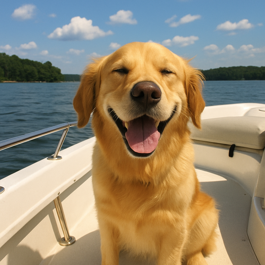 Happy dog on a boat