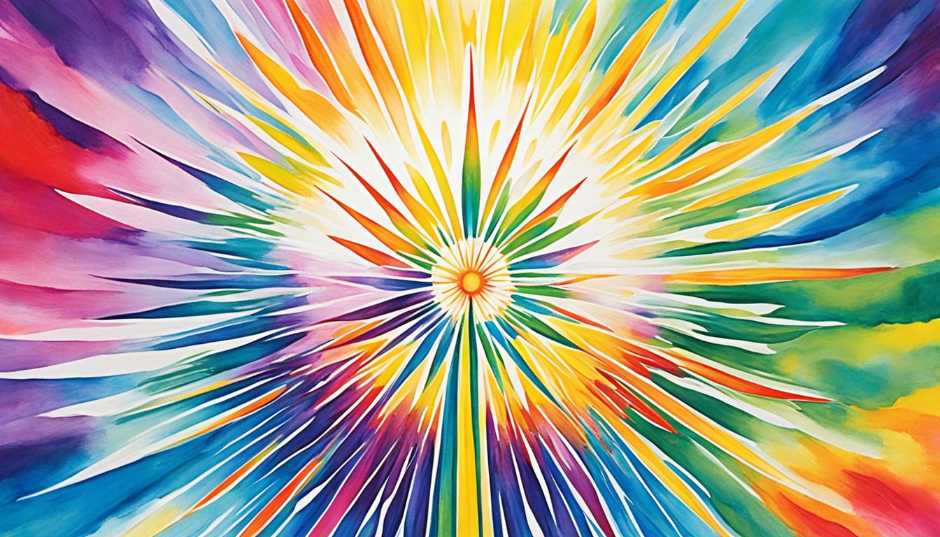 An image that portrays the power of visualization according to Neville Goddard. Use vibrant colors to depict a person's mind actively creating their desired reality, with the image of their goal in front of them. Show the person radiating confidence and belief in their ability to manifest anything they desire. Include subtle imagery such as a blooming flower or a rising sun to symbolize growth and new beginnings.